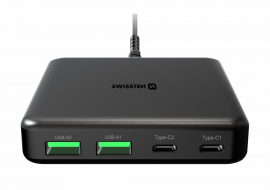 SW MINI DESKTOP ADAPTÉR GaN 2x USB-C + 2xUSB 65W POWER DELIVERY ČERNÝ